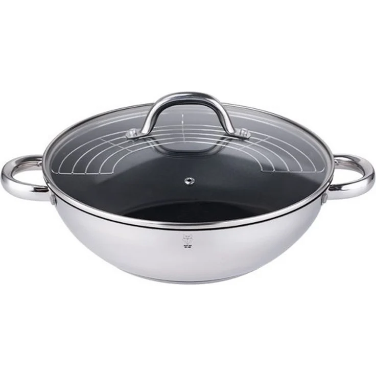 Gustav Voss Wok Wokpfanne mit Glasdeckel und Ablagegitter Pfanne, Edelstahl (Edelstahl Bratpfanne mit Deckel), langlebige Procalon PLUS Antihaftbeschichtung: – Bild 2