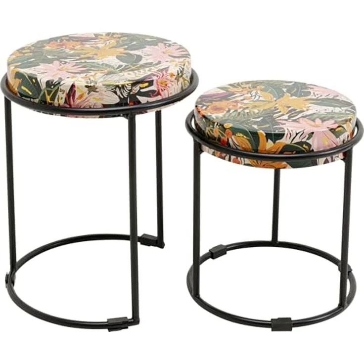 Kare Design Beistelltisch Jungle (2/Set), Mehrfarbig, 35cm Durchmesser, Couchtisch, Nachttisch, Dschungel Motiv, Stahlgestell, Wohnzimmer, Rund – Bild 2