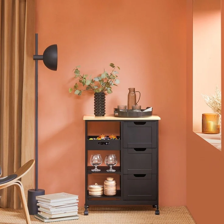 SoBuy FKW79-SCH Küchenwagen, MDF, Lackiert, Schwarz, 67 x 84,5 x 37 cm – Bild 2