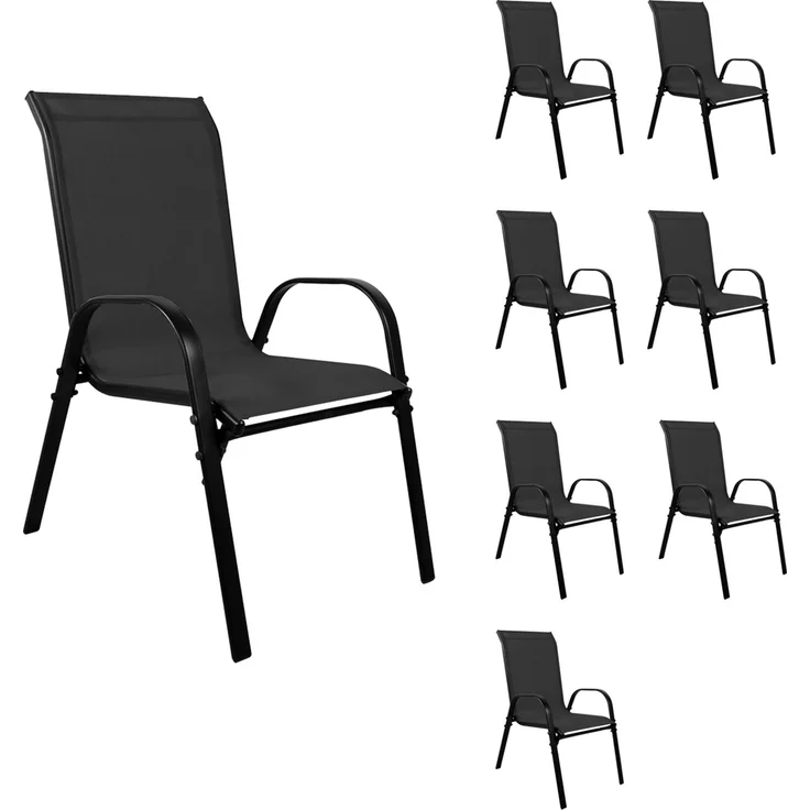 8 Stk. XL Stapelstuhl Metall schwarz Textilen Farbe schwarz – Bild 1