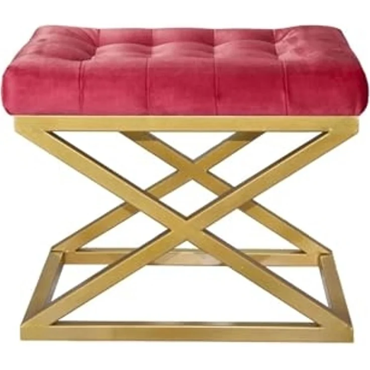 Atelier Del Sofa Stylish Pouffe with Metal Frame, 50 cm x 42 cm x 40 cm | 100% Polyester Babyface Fabric in Gold & Red | Perfect for Modern Living Rooms & Bedrooms – Bild 1