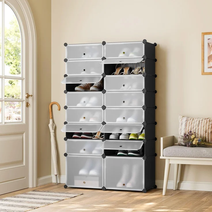 Woltu Schuhschrank (1-St) mit Tür, DIY Schuhschrank, 16 Fächer, Kunststoff – Bild 2