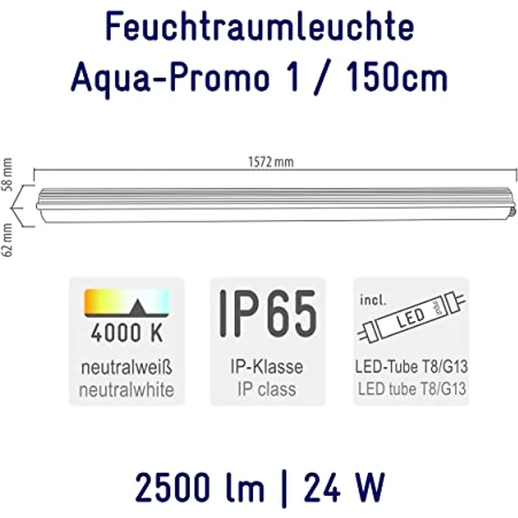 LED Wannenleuchte, 2000 Lumen, Neutralweiß, L 156 cm – Bild 4