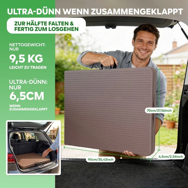 Eiryss Klappbarer Gartentisch 180x70cm, Outdoor Campingtisch für 8, braun mit Rattanoptik-Kunststoffplatte, Metallrahmen, 150kg, 3 Sicherheitsschlösser, leichter Buffetstisch für Garten, Balkon, Picknick – Bild 6