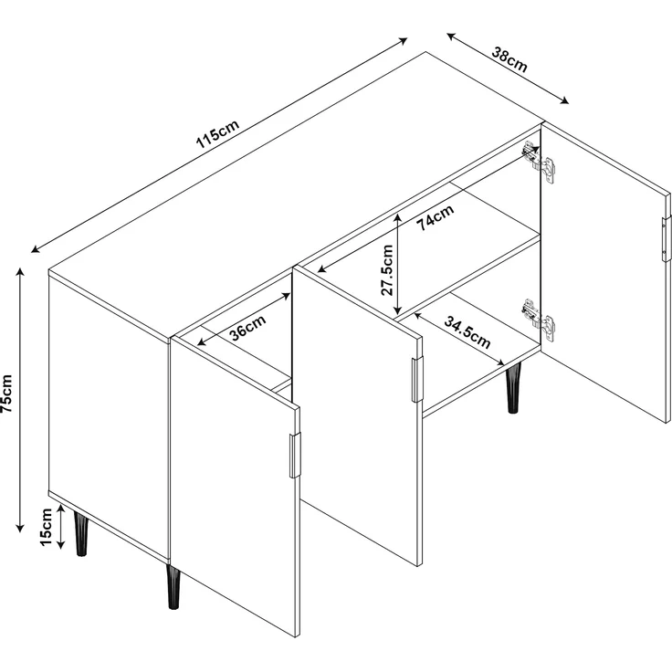 Sideboard Starvili mit 3 Türen 75x115x38 cm Beige [en. casa] – Bild 4