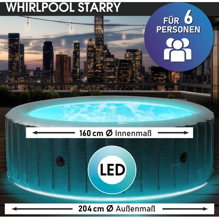 BRAST 'MSpa Starry' Whirlpool aufblasbar mit LED-Beleuchtung für 6 Personen, Ø204x70 cm – Bild 2