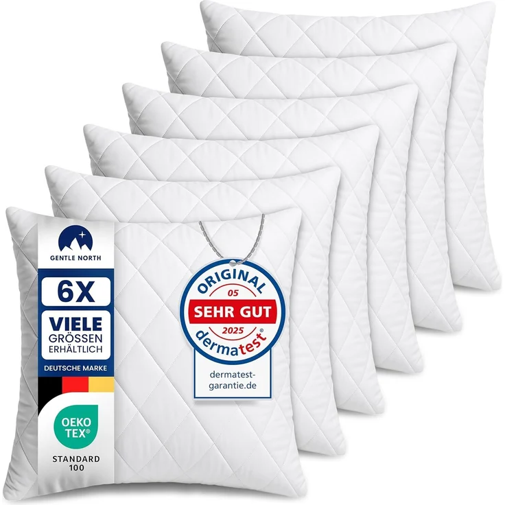 Gentle North Kopfkissen (60x60 cm groß) - 6er Set Kissen für Bett und als Dekokissen - Mit Reißverschluss für Füllung - Sofakissen - Zierkissen für Couch und Sofa - Ökotex - Waschbar bis 60° - Weiß