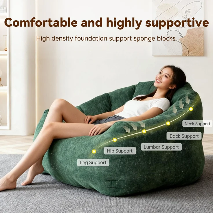Ergonomischer, runder Sitzsack „Shimmer Bear Paw Sofa“ mit ergonomischer Form und optimaler Körperanpassung für vielseitigen Komfort und Entspannung zu Hause – Grün – 86,3 x 99 x 64,7 cm – YOUDENOVA – Bild 8