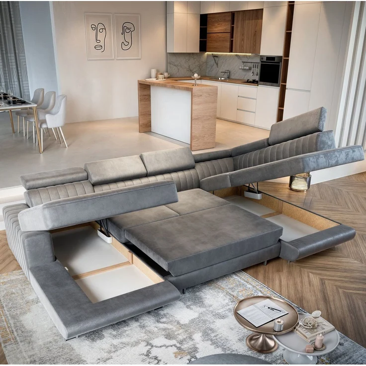 Masseno Ecksofa SIENA mit Schlaffunktion U-Form, Sofa mit Bettkasten – Bild 3