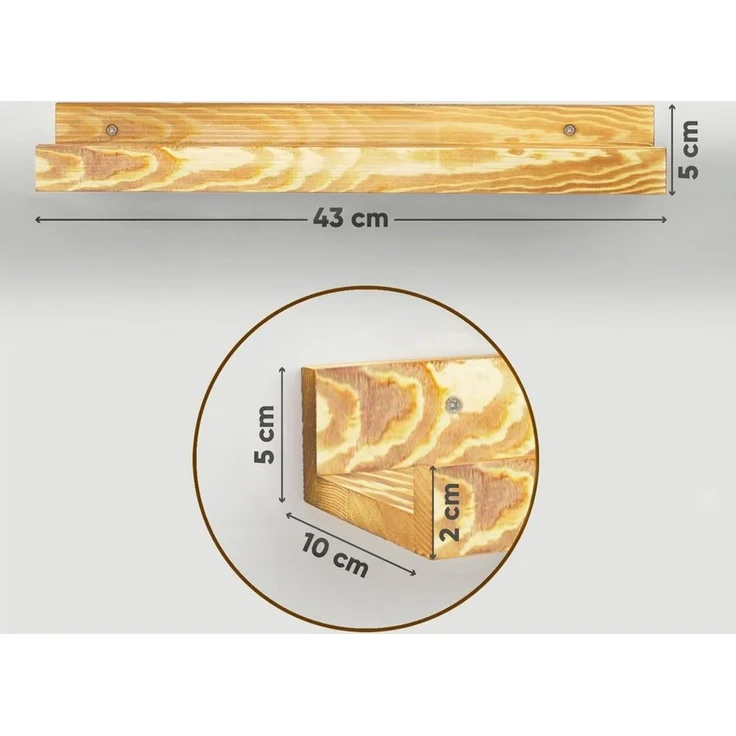 Coradoma Deko-Wandregal Wandregal 2er Set aus Holz für Bilder, Fotorahmen, Bücher 43x10 cm, 2-tlg. – Bild 3
