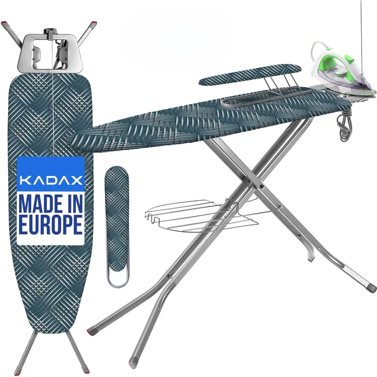 KADAX Bügelbrett 120x38 cm breit, Oberseite mit Steckdose + Handtuch mit Ablage – Bild 1