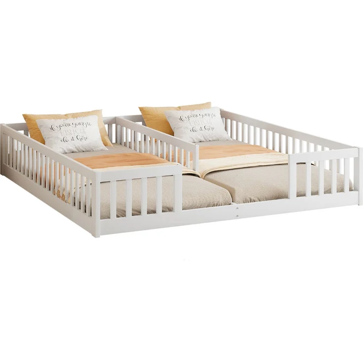 Merax 90 x 200 cm Kinderbett mit Gitter, Ohne Lattenrost (ohne Matratze), für Familien mit zwei Kindern, Kiefernholz, Minimalistischer Stil, Weiß – Bild 10