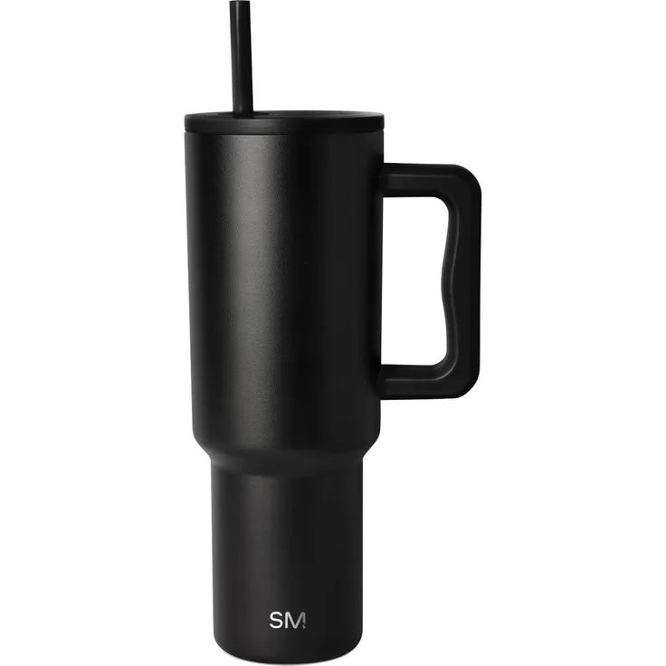 Simple Modern Thermobecher mit Strohhalm und Griff | Isolierter Edelstahl-Trinkbecher Eiskaffee-Reisebecher | Geschenke für Frauen und Männer | Trek | 1180ml | Midnight Black