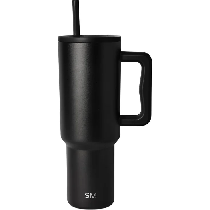 Simple Modern Thermobecher mit Strohhalm und Griff | Isolierter Edelstahl-Trinkbecher Eiskaffee-Reisebecher | Geschenke für Frauen und Männer | Trek | 1180ml | Midnight Black – Bild 1