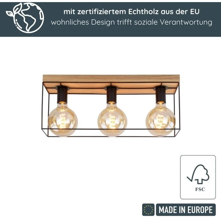 MeLiTec LED Deckenleuchte Holz Deckenbeleuchtung Gretter D130, Holz Deckenleuchte Gretter D130 – Bild 4