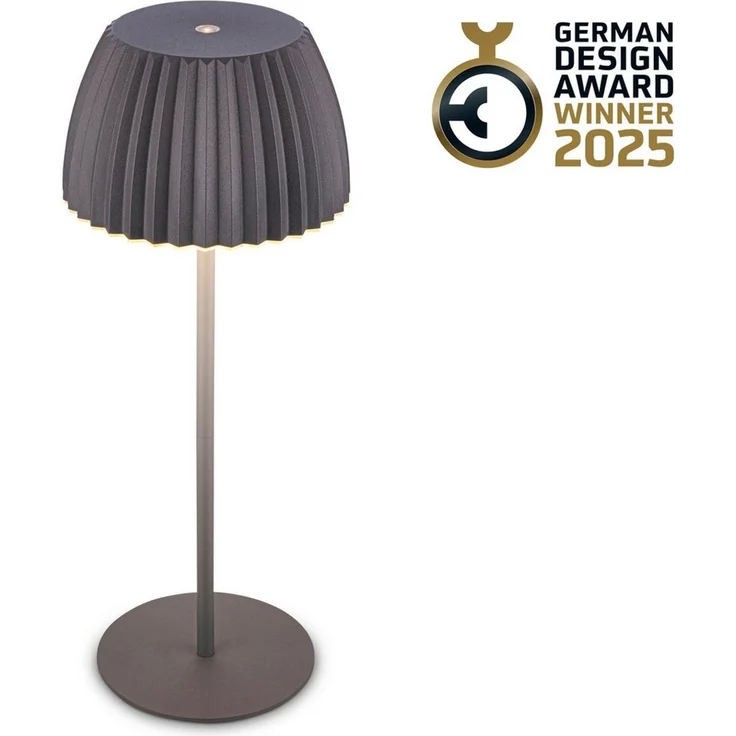 BRILONER - Riffle LED Tischlampe kabellos IP44 mit Lichtkante, 14,5x36,5 cm, Touchdimmer, Akku tauschbar, Nachttischlampe, Leselampe, LED Lampe, Akku Lampe, German Design Award Winner, Anthrazit – Bild 1