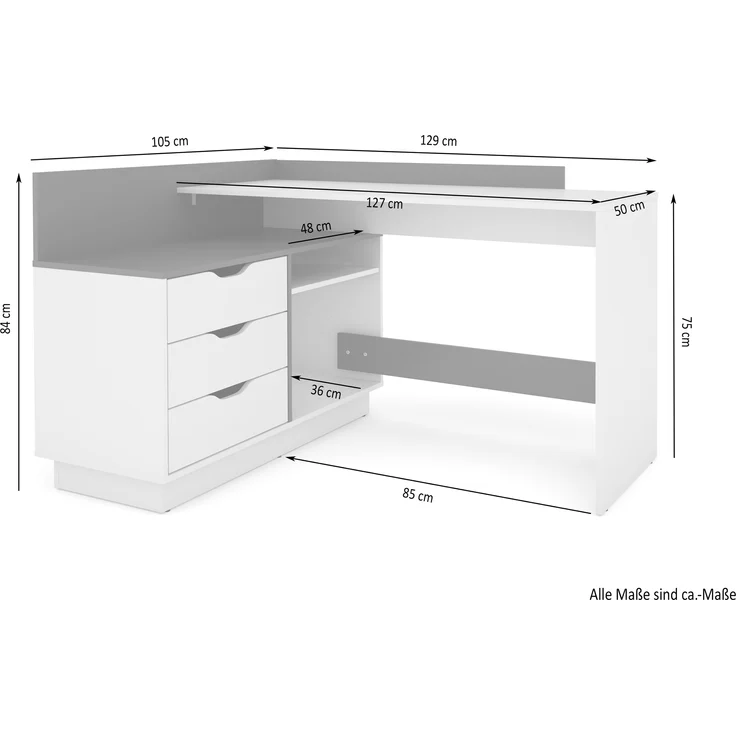 Winkelschreibtisch >BELFAST< in Old-Wood/Anthrazit 129 x 83,5 x 105 cm (BxHxT) – Bild 9