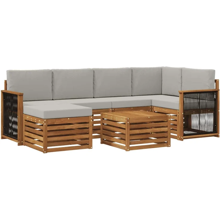 vidaXL Outdoor-Sofagarnitur 7 stk. 5-Sitzer Natur und Hellgrau 3384592 – Bild 2