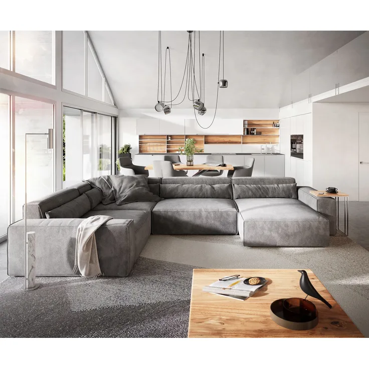 Wohnlandschaft Sirpio XL 360x260 cm Mikrofaser Taupe Recamiere variabel