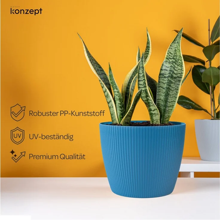 KONZEPT Blumentopf groß, gerillte Struktur 26/30cm, Übertöpfe für Zimmerpflanzen, aus Kunststoff ideal für Wohnzimmer, Küche und Balkon – Bild 2