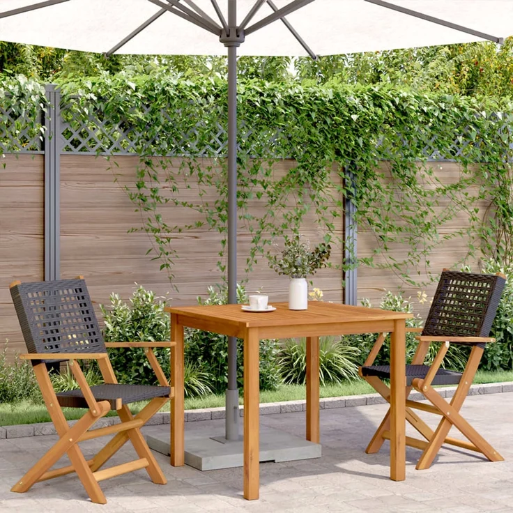 vidaXL Klappstühle, 2 Stück, schwarz, Massivholz Akazie und Polyrattan 367663 – Bild 3