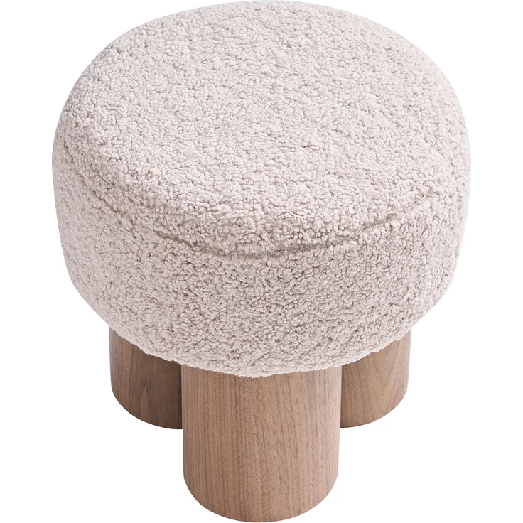 SalesFever Sitzpouf Ø 50 cm – Runder Hocker mit Teddyfell-Sitzfläche & Holzfurnier – Bild 2