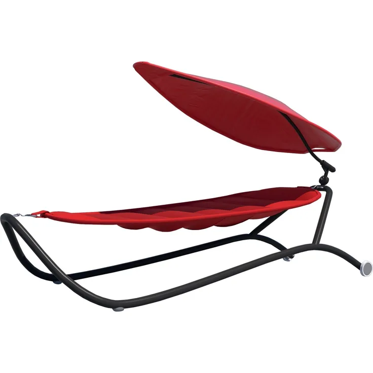 LECO Luxus-Hängematte GLORIA, mit Rollen, Stahlrohrgestell anthrazit, Hängematte und Sonnendach rot, 285x95x145 cm