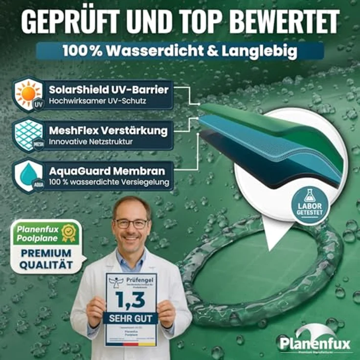 Planenfux® Pool-Abdeckplane Poolplanen rechteckig PE Material - Grün (PARENT), 280-320 x 180-220 cm Pool Abdeckung aus starkem 200g/m² PE Material – Bild 6