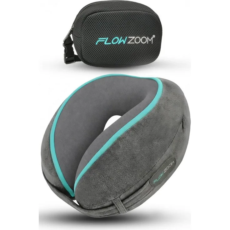 FLOWZOOM Nackenhörnchen DREAM - Nackenkissen Flugzeug - Memory-foam für lange, schmale Hälse, Nackenkissen Reisen - Nackenhörnchen für Erwachsene - Memoryschaum