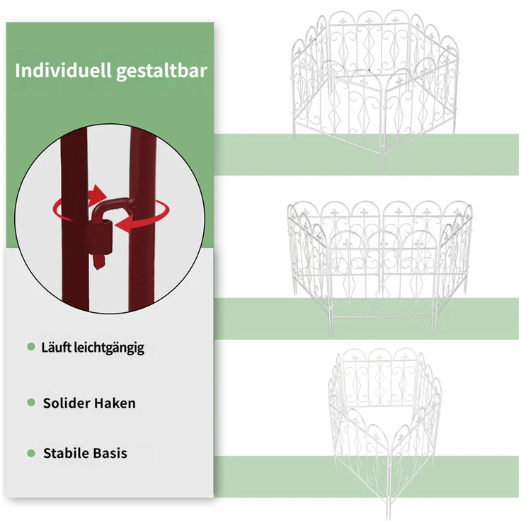 UNHO Gartenzäune Beetzaun Metall Rankgitter Dekozaun Betteinfassung Beetbegrenzung 5 Stück Teichzaun Gartenzaun Steckzaun Metall Zaun Zaunelement Gehege Zaungitter Weiß 61x70 cm – Bild 6