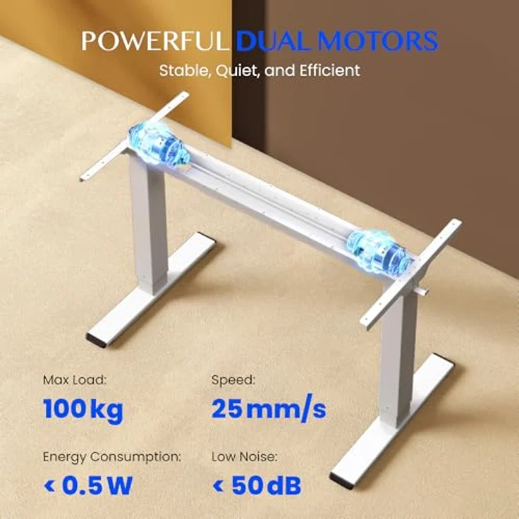 FLEXISPOT Höhenverstellbarer Schreibtisch Gestell, Elektrisch Tischbeine mit 2 Motoren & LED-Höhenanzeige & 4 Speicherfunktionen, inkl. 2 Haken & Kabelmanagement, Weiß – Bild 4