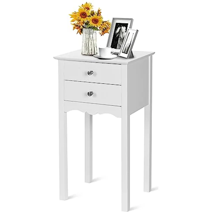 COSTWAY Beistelltisch mit 2 Schubladen, einfacher Nachttisch mit Kippsicherung, moderner vielseitiger Beistelltisch