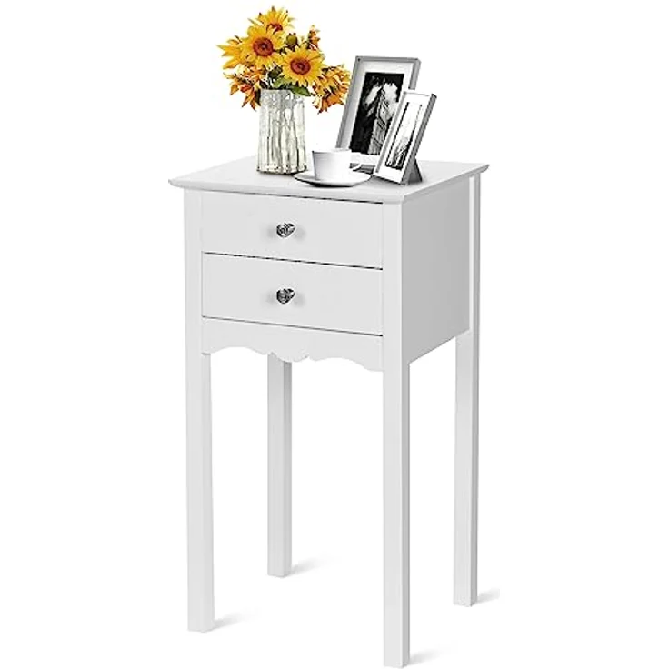 COSTWAY Beistelltisch mit 2 Schubladen, einfacher Nachttisch mit Kippsicherung, moderner vielseitiger Beistelltisch – Bild 1