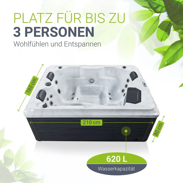 Artsauna Outdoor-Whirlpool 'Oasis', Spa mit Massagedüsen, LED-Beleuchtung, 2 Filtern, Abdeckung & Pumpe – winterfest & beheizbar – Bild 4