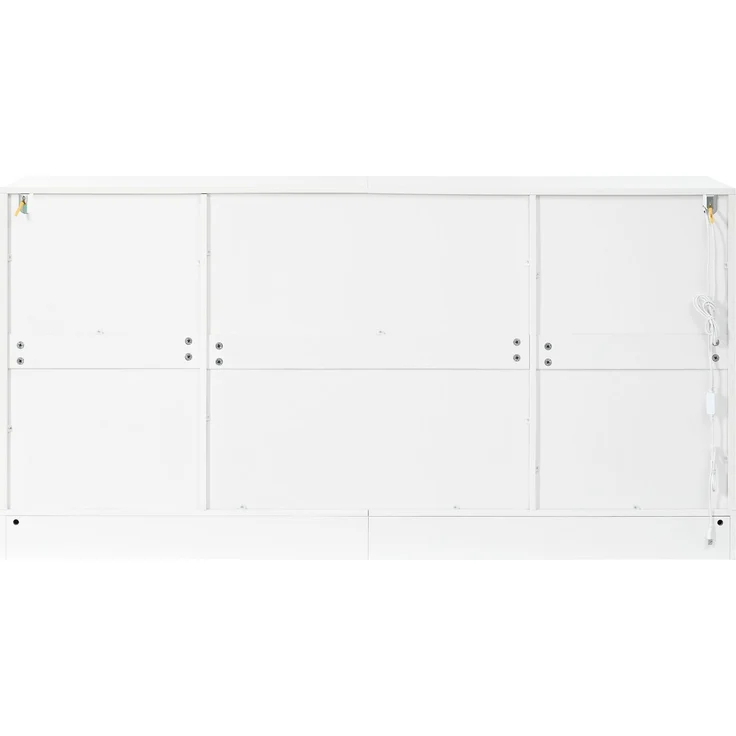 Sideboard 150 x 40 x 75 cm aus Spanplatte in Weiß Hochglanz mit Glasvitrinen und App-gesteuerter LED-Beleuchtung – Bild 6