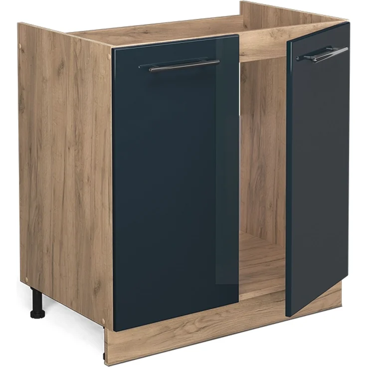 Spülenunterschrank Fame-Line Dunkelblau Hochglanz 80 cm , AP Eiche Vicco – Bild 4