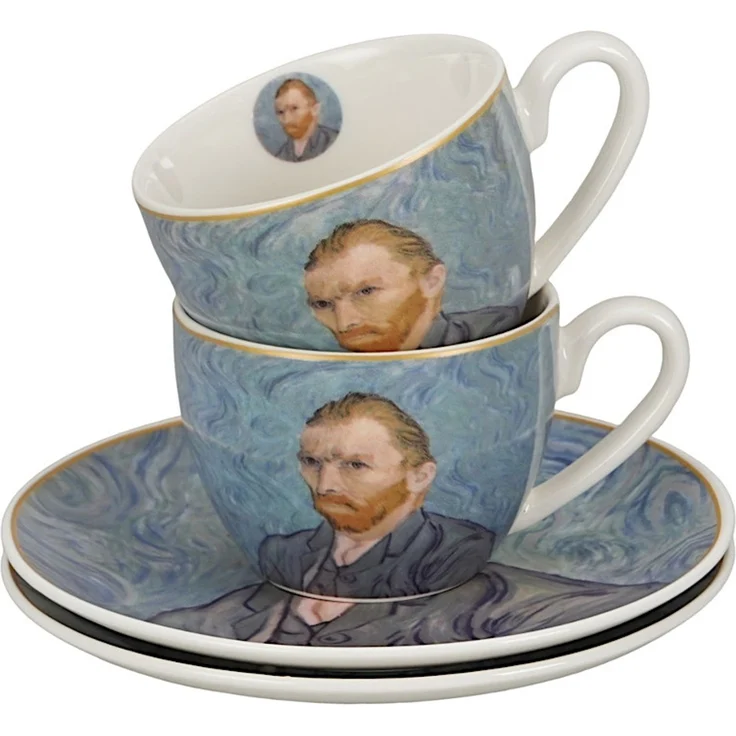 DUO ART GALLERY 2er-Set Espressotasse mit Untertasse PORTRAIT OF Van Gogh, New Bone China Porzellan – Bild 2
