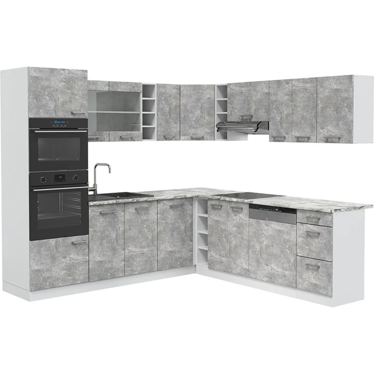 Eckküche R-Line Beton/Weiß 247 x 237 cm ohne Arbeitsplatte Vicco – Bild 1