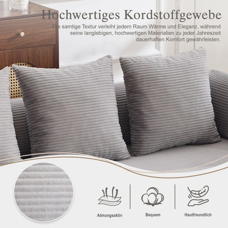 ZUBALIYA Ecksofa 94x67 cm, mit Ablageflächen, mit Cordbezug, mit breiten Armlehnen, modular aufgebaut, mit Schaumstoffpolsterung – Bild 9