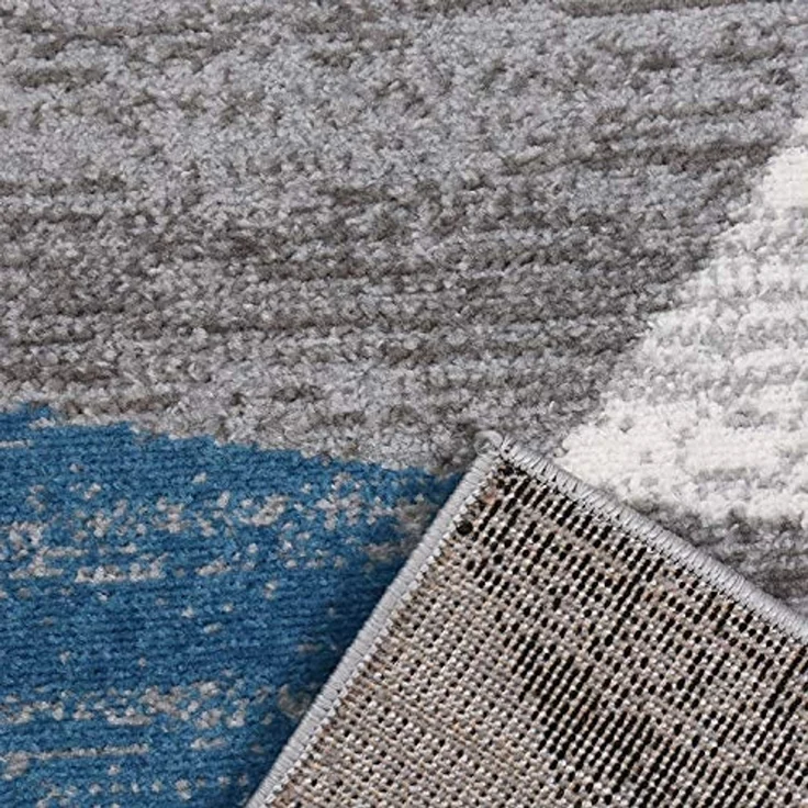 VIMODA Teppich Geometrisches Muster Meliert in Blau Grau Weiß Schwarz Kurzflor Wohnzimmer, Maße:80x250 cm – Bild 3