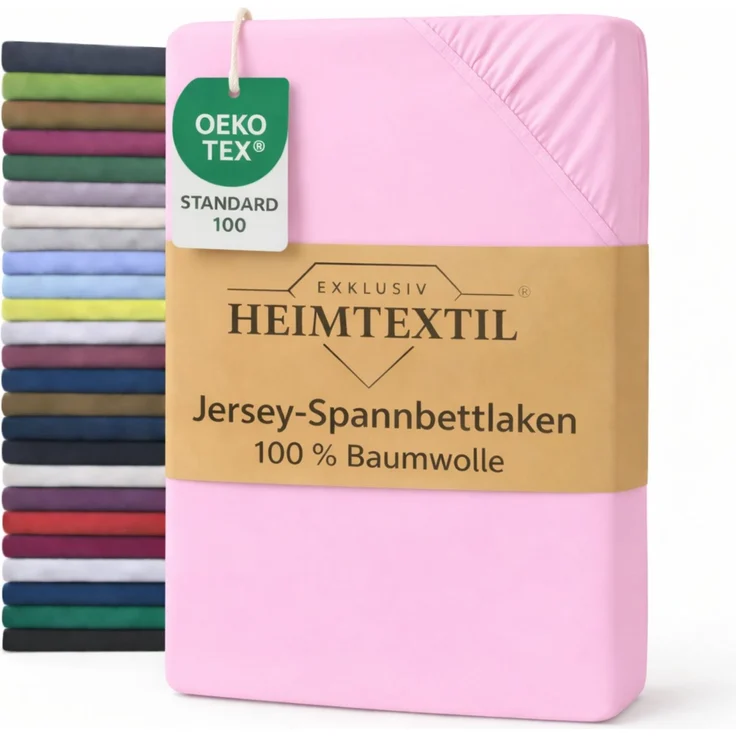 EXKLUSIV HEIMTEXTIL Marke Jersey Spannbettlaken 100 x 200 cm Rosa 100% Baumwolle Öko - Tex Zertifiziert Bed-Sheet Bettlaken Spannbetttuch Topper Leinentuch – Bild 1