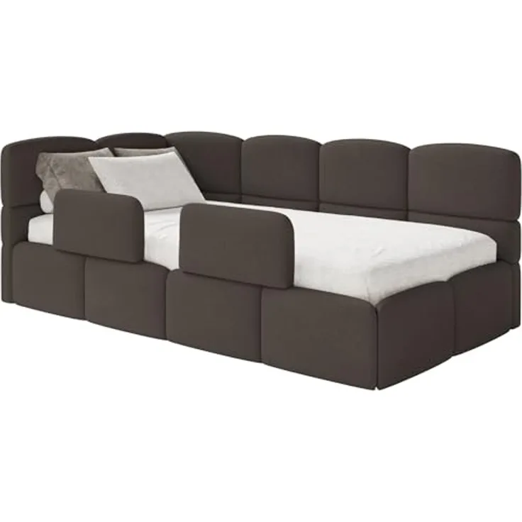 Selsey 'Cloudy' Kinderbett 120 cm, Bettkasten, 2x Rausfallschutz, Chenille, links, Braun