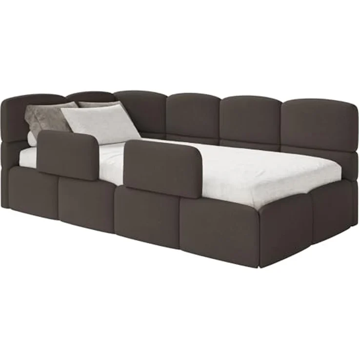 Selsey 'Cloudy' Kinderbett 120 cm, Bettkasten, 2x Rausfallschutz, Chenille, links, Braun – Bild 1