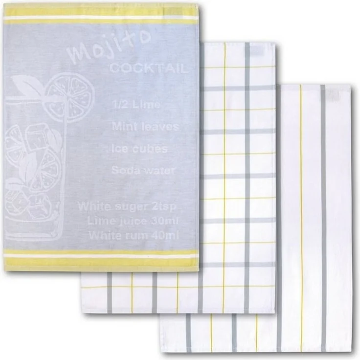 Dyckhoff Geschirrtuch Mojito, mit 3 verschiedenen Motiven, mit Mojito COCKTAIL Rezept Motiv, (Set, 3-tlg), aus 100% Baumwolle, Maße je Tuch ca. 50x70 cm – Bild 4
