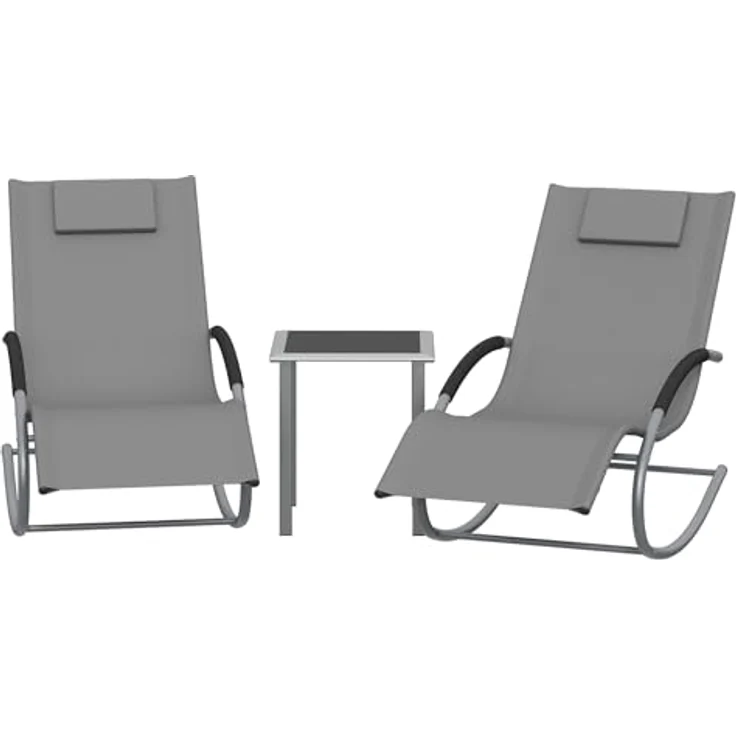GarveeHome 3-Teiliges Outdoor-Lounge-Set Mit 2 Liegen Und 1 Couchtisch, Textilene-Schaukelstuhl Mit Gebogenem Metallrahmen, Liegestuhl Mit Kissen, Für Poolbereich, Terrasse Und Garten – Bild 1