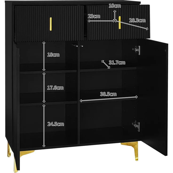 Sideboard aus Spanplatte mit 2 Schubladen & 2 Türen, 35x83x101 cm, Schwarz – Bild 3