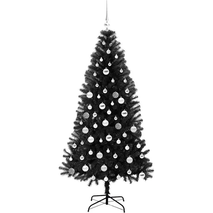 vidaXL Weihnachtsbaum mit LED-Beleuchtung Schwarz 180 cm PVC und Stahl 3396483 – Bild 4
