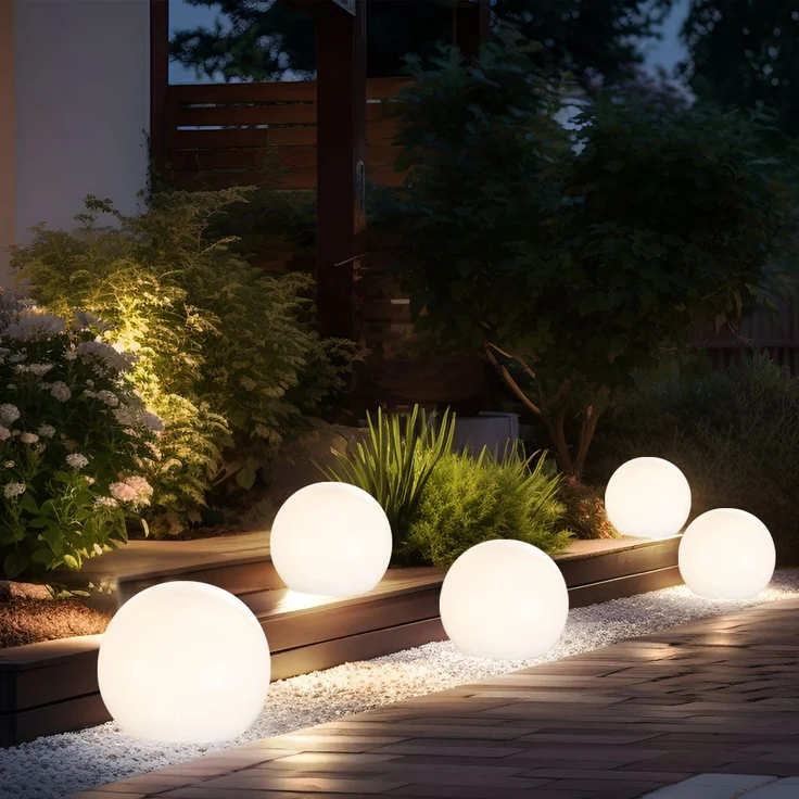 3er Set LED Solarleuchten, Kugel weiß, Erdspieß, D 10/20 cm – Bild 4