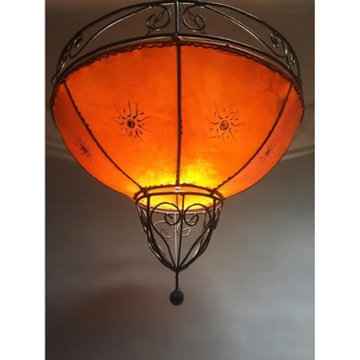 Marrakesch Orient & Mediterran Interior Pendelleuchte Demren Orange – Marokkanische Hängeleuchte Lampe aus Ziegenleder 45cm, Handarbeit – Bild 5