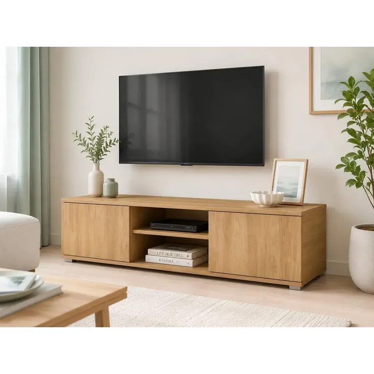 Sleepyshop24 TV-Lowboard Hikora mit weißen Fronten | RTV Schrank 120 cm | Platzsparendes Medien-Regal für moderne Wohnzimmer & Jugendzimmer